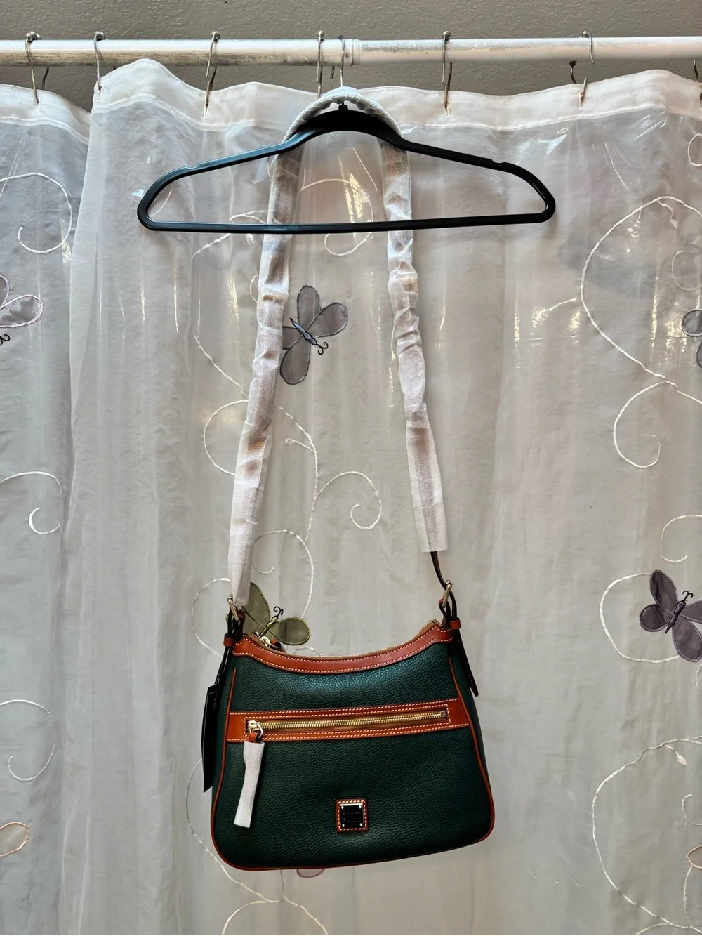 Dooney & Bourke Pebble Leather Green Crossbody with Tan Trim (R1137 FS, NWT)